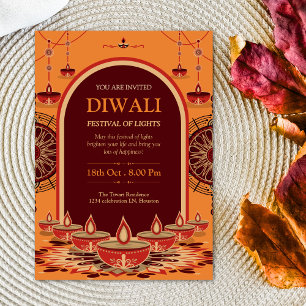 Invitation Elégant mandala orange Diwali Festival des lumière