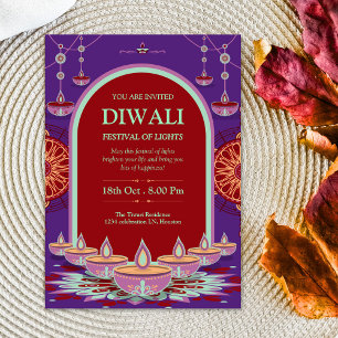 Invitation Elégant mandala violet Diwali Festival des lumière