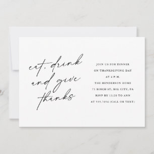 Invitation Élégant Manger Boire et Donner Merci Thanksgiving