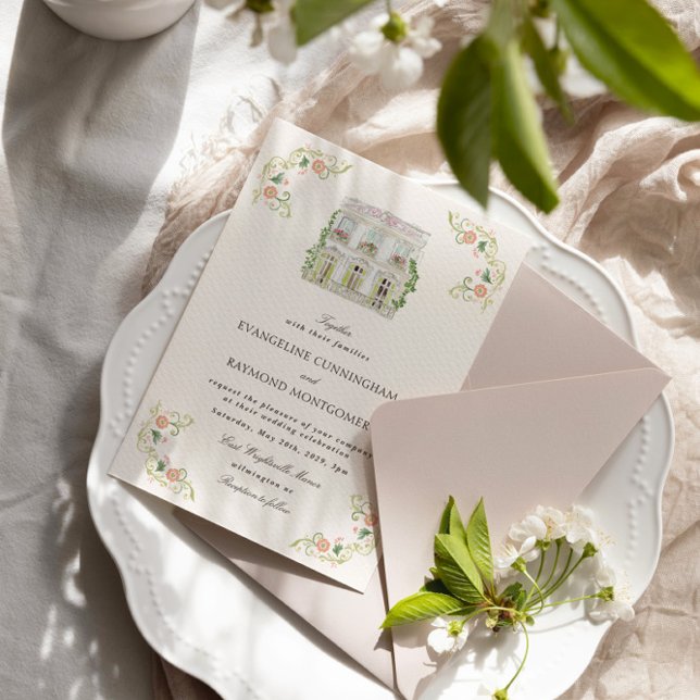 Invitation Élégant manoir aquarelle mariage rococo (Créateur téléchargé)