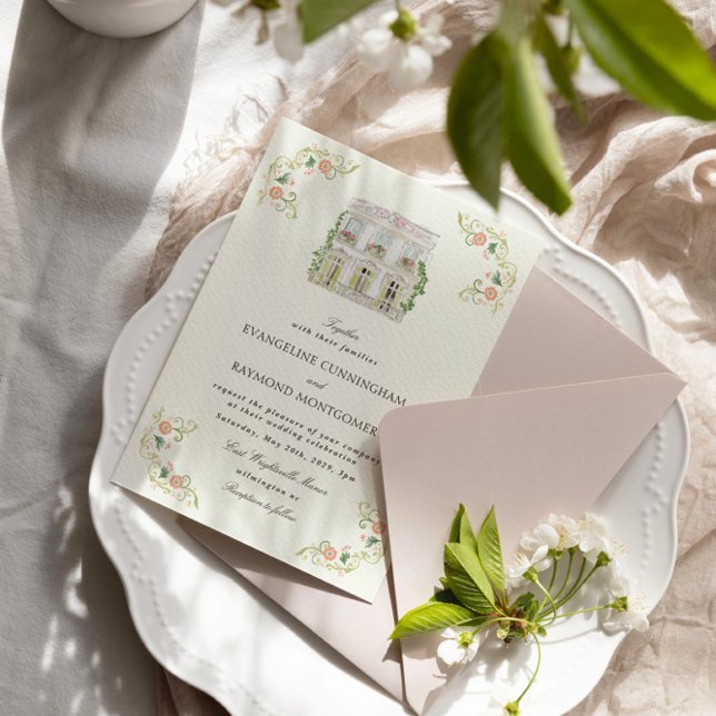 Invitation Élégant manoir aquarelle mariage rococo (Créateur téléchargé)