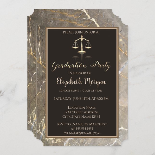 Invitation Élégant Marble Stone Law School Graduation Party (Devant / Derrière)