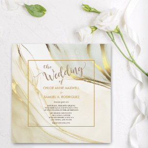 Invitation Elégant marbre blanc or Mariage moderne