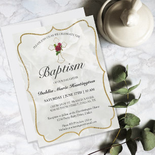 Invitation Élégant Marbre Gold Baby Girls Baptism