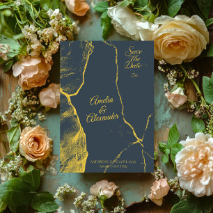 Invitation Élégant Marbre Gris et Or Save the Date Moderne