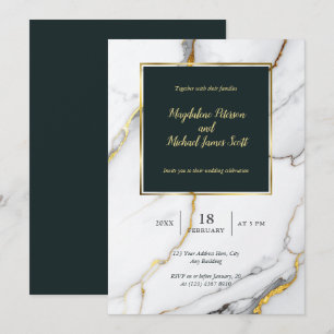 Invitation Élégant marbre noir et or Mariage de script classi