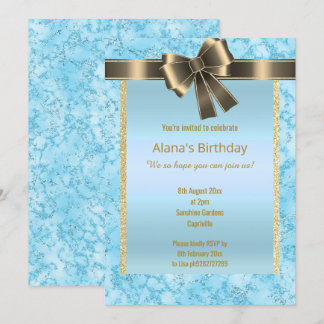 INVITATION ÉLÉGANT MARBRE PARTIES SCINTILLANT OR BLEU BOÎTE