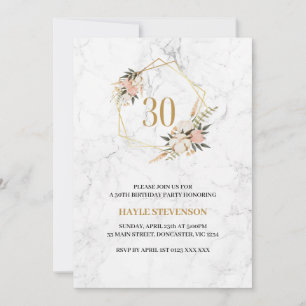 Invitation Elégant marbre rose floral 30e anniversaire