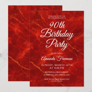 Invitation Elégant marbre rouge 90e anniversaire