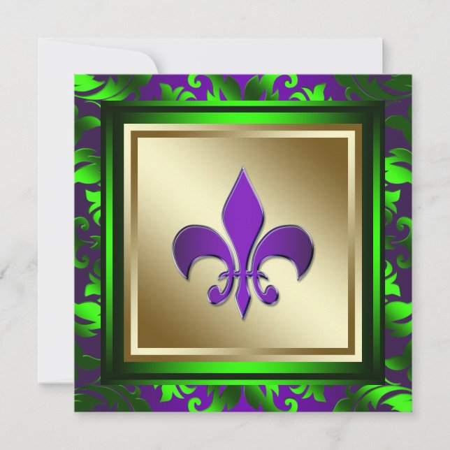 Invitation Elégant Mardi Gras Fleur de Lis Mariage (Devant)