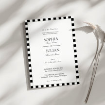 Élégant mariage à carreaux noir et blanc avec bord