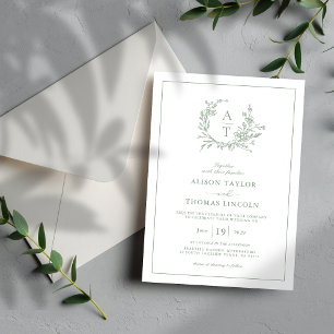 Invitation Élégant mariage à crête de fleur sauvage vert saug