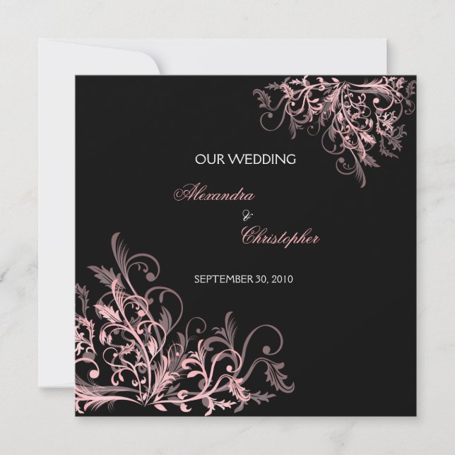 Invitation Élégant Mariage à fleurs roses (Devant)
