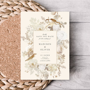 Invitation Élégant Mariage à la crème florale Terre Enregistr