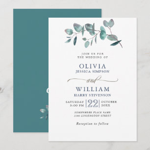 Invitation Élégant mariage à l'aquarelle Eucalyptus Verdure
