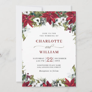 Invitation Élégant Mariage à l'aquarelle Poinsettia Pin Sylve