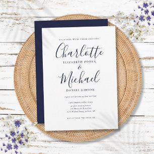 Invitation Élégant mariage à l'encre bleue marine écriture si