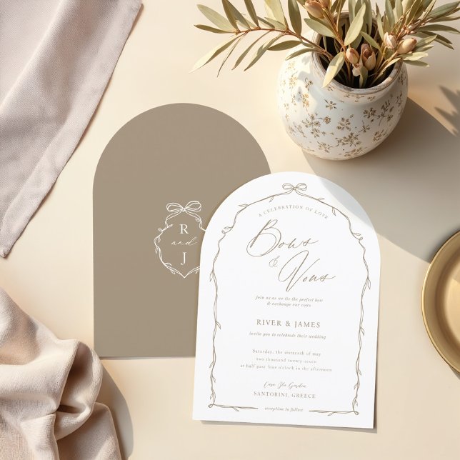 Invitation Elégant Mariage à main beige Bow & Ribbon Arch (Elegant Hand Drawn Beige Bow & Ribbon Arch Wedding Invitation)