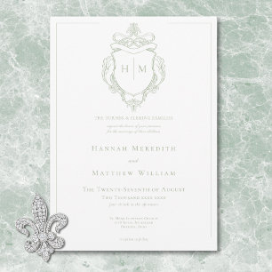 Invitation Élégant Mariage à Motif Chinois Vert Oiseau et Bla