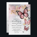 Invitation Élégant Mariage à papillon rose rose<br><div class="desc">Créez vos propres invitations de mariage de papillon rose et or sur un modèle de carte do-it-yourself magnifique et très simple qui est une brise à personnaliser. L'encre et le joli conte de fées aquarelle peint par l'artiste Raphaela Wilson représente un arc volant de papillons monarques dorés et roses au-dessus...</div>