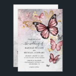Invitation Élégant Mariage à papillon rose rose<br><div class="desc">Créez vos propres invitations de mariage de papillon rose et or sur un modèle de carte do-it-yourself magnifique et très simple qui est une brise à personnaliser. L'encre et le joli conte de fées aquarelle peint par l'artiste Raphaela Wilson représente un arc volant de papillons monarques dorés et roses au-dessus...</div>