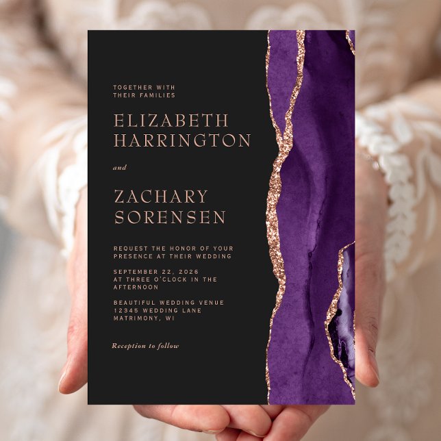 Invitation Élégant Mariage Agate Violet Or Rose (Créateur téléchargé)
