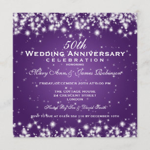 Invitation Élégant Mariage Anniversaire Hiver Étincelle Viole