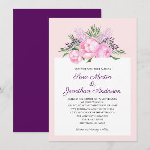 Invitation Élégant Mariage Aquarelle aux Pivoines Roses