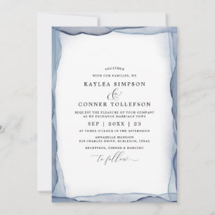 Invitation Élégant Mariage Aquarelle Bleu Poussiéreux Abstrai