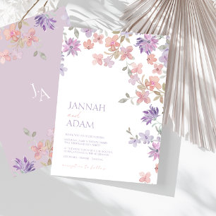 Invitation Élégant mariage aquarelle fleur rose lavande