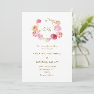 Invitation Elégant Mariage Aquarelle Ranunculus Floral Rose