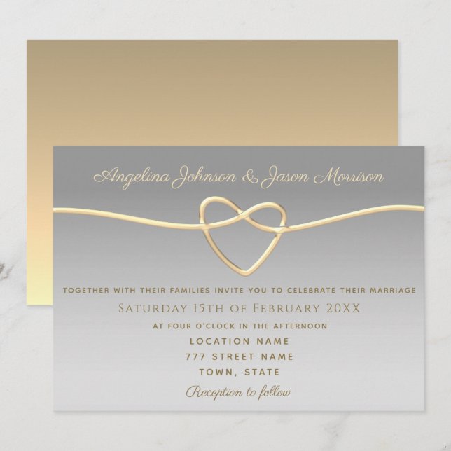 Invitation Élégant Mariage Argent (Devant / Derrière)