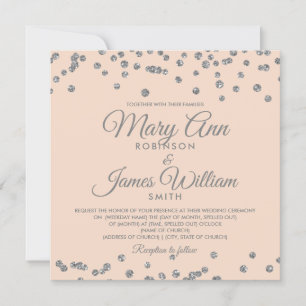 Invitation Elégant Mariage Argent Faux Parties scintillant Co