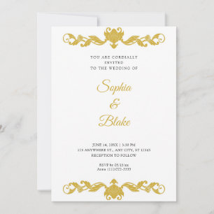 Invitation Elégant Mariage Art déco or et blanc