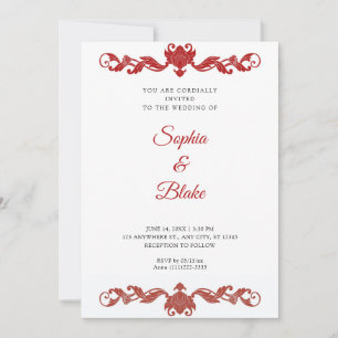 Invitation Elégant Mariage Art déco rouge et blanc
