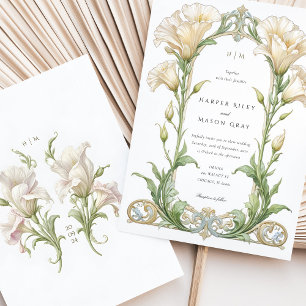 Invitation Élégant Mariage Art Nouveau Lisianthus