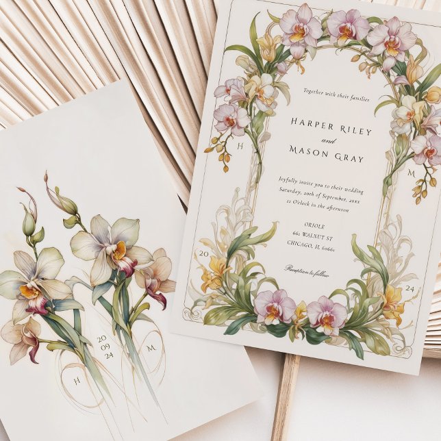 Invitation Elégant Mariage Art Nouveau orchidée (Créateur téléchargé)