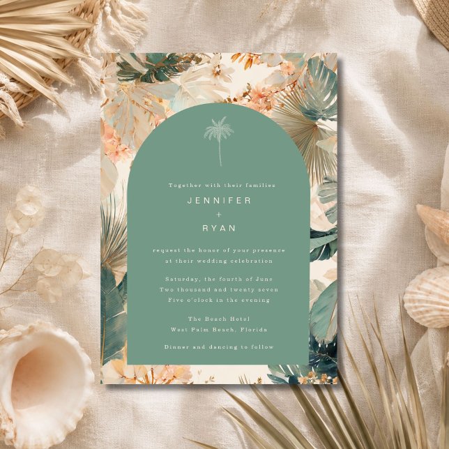 Invitation Élégant Mariage aux Feuilles de Palmier Tropicales (Créateur téléchargé)