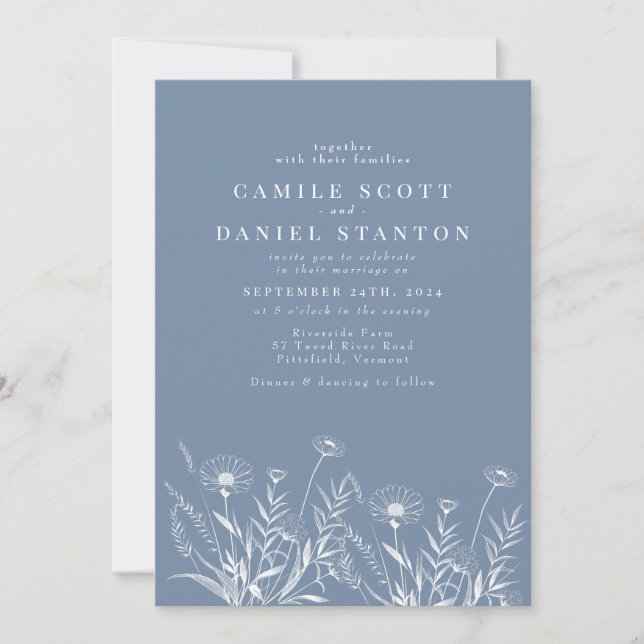 Invitation Élégant mariage aux fleurs sauvages de pervenche (Devant)