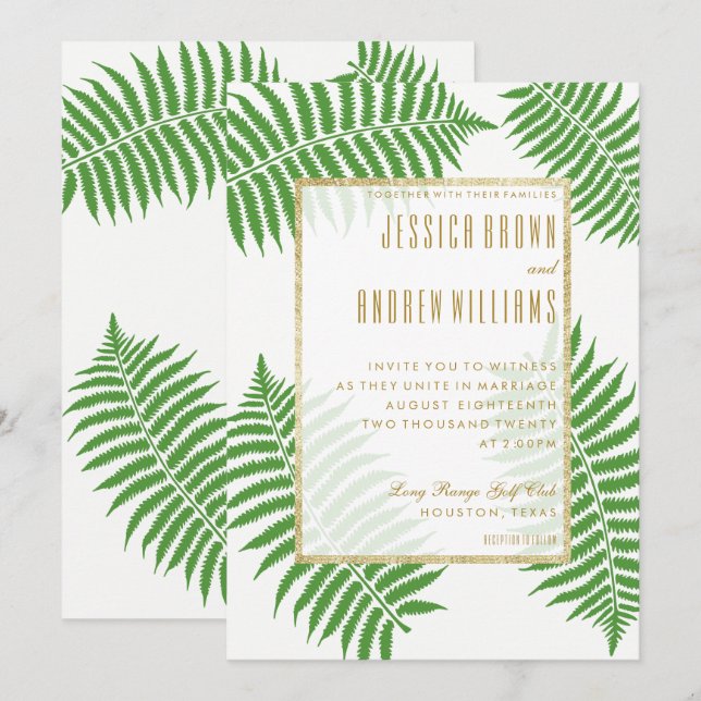 Invitation Élégant mariage aux fougères stylé (Devant / Derrière)