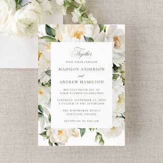 Invitation Élégant Mariage aux Pivoines Blanches