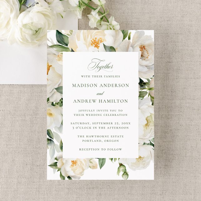 Invitation Élégant Mariage aux Pivoines Blanches (Créateur téléchargé)