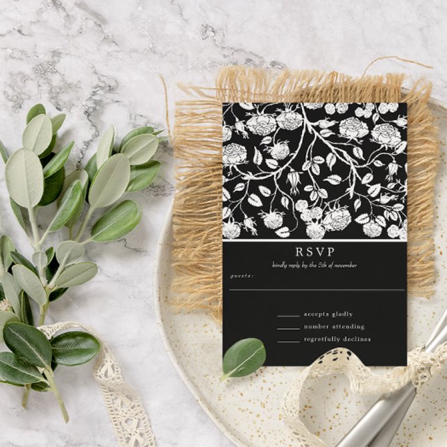 Invitation Élégant mariage aux roses noires et blanches  (Créateur téléchargé)