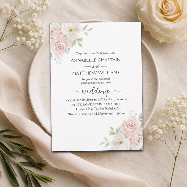 Invitation Élégant mariage aux roses roses tendres  (Créateur téléchargé)