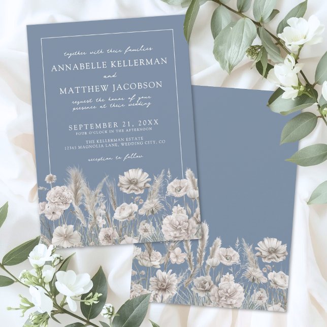 Invitation Élégant mariage avec la pervenche sauvage (Elegant Periwinkle Wildflower Wedding Invitation)