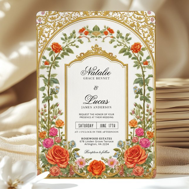 Invitation Élégant Mariage baroque rose orange clair (Créateur téléchargé)