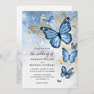 Invitation Elégant Mariage Bébé Bleu Bleu Beurre Or