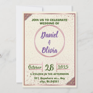 Invitation élégant mariage Beige, Rose Gold Frame Circulaire