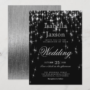 Invitation Élégant Mariage Black and Silver Starlights