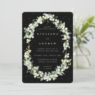 Invitation Elégant Mariage Black Snowberry+Eucalyptus